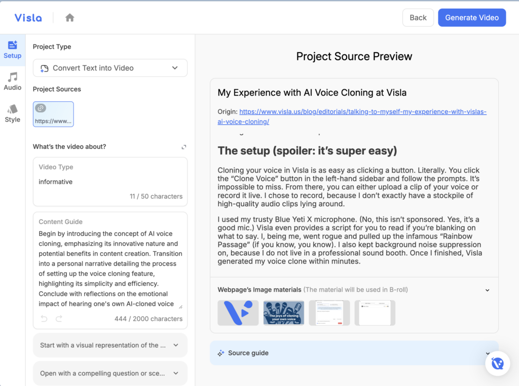 The interface where you can refine your video project and tell our AI exactly what to do. 